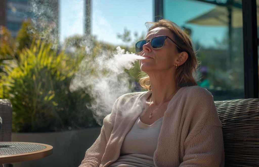 femme entrain de vapoter une cigarette électronique