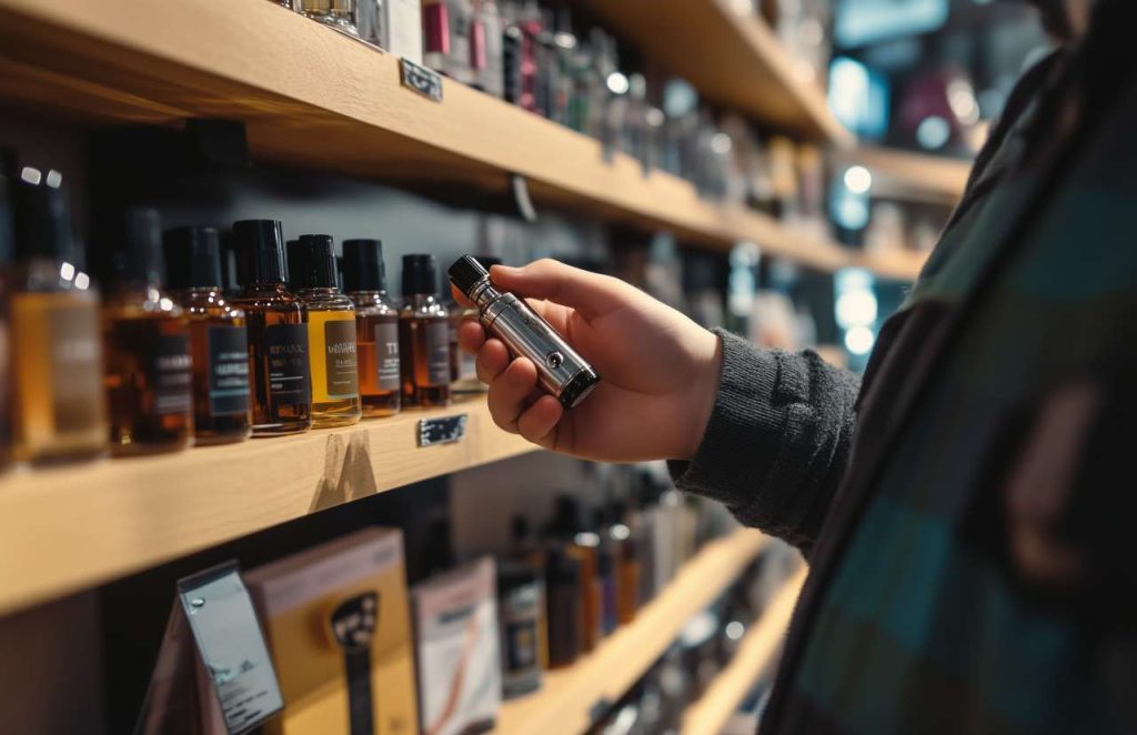 un client en train de choisir un e-liquide